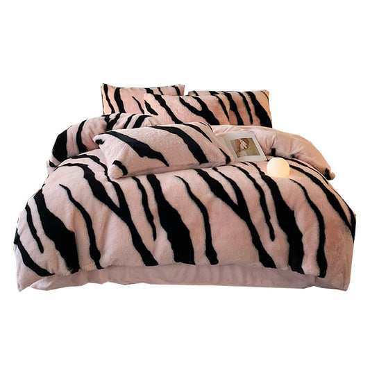 LuxeStripe Milk Fiber Bed Set