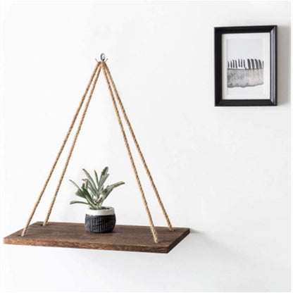 Wooden Hanging Rope Shelf