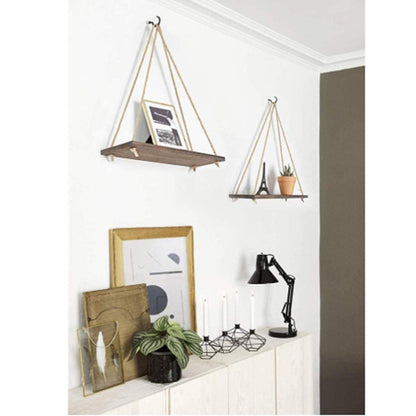 Wooden Hanging Rope Shelf