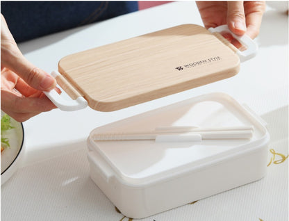 Wooden-Style Rectangular Lunch Box