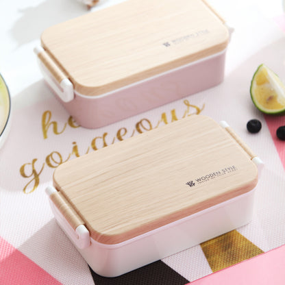 Wooden-Style Rectangular Lunch Box