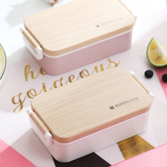 Wooden-Style Rectangular Lunch Box