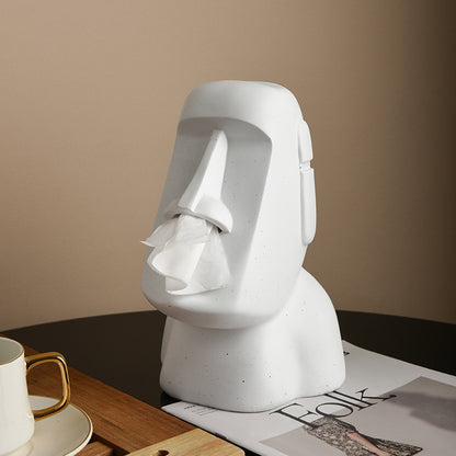 Modern Moai Resin Tissue Box