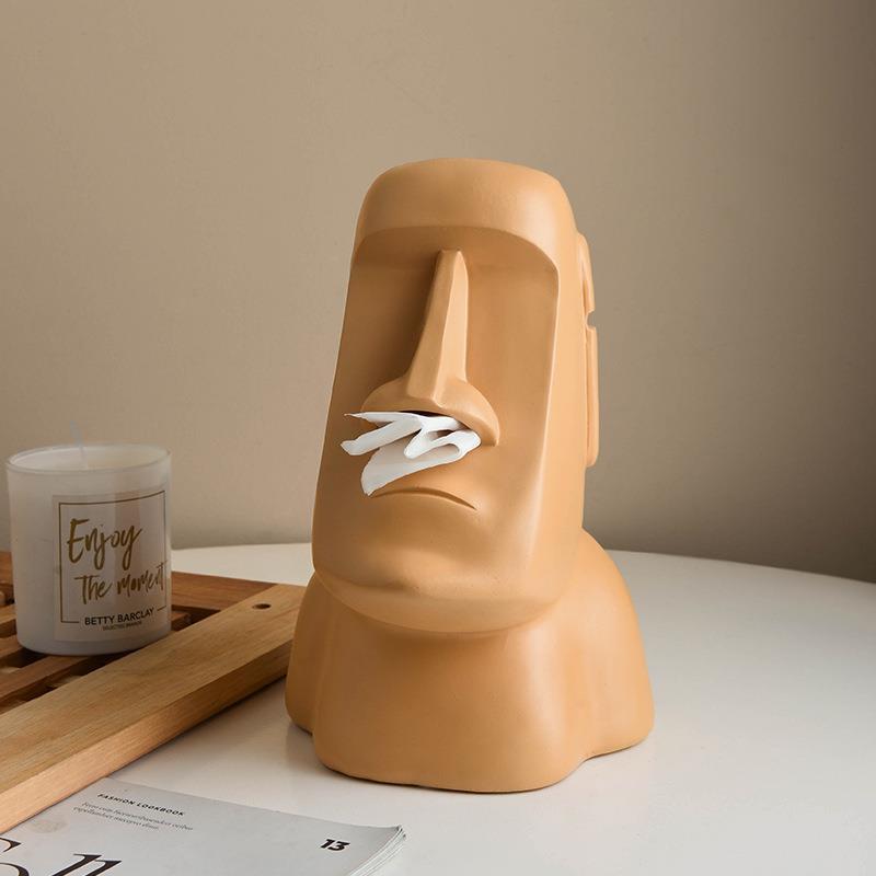 Modern Moai Resin Tissue Box