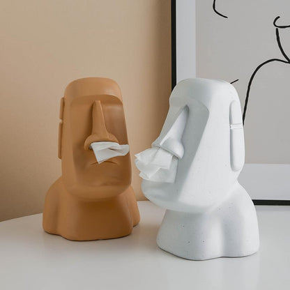 Modern Moai Resin Tissue Box